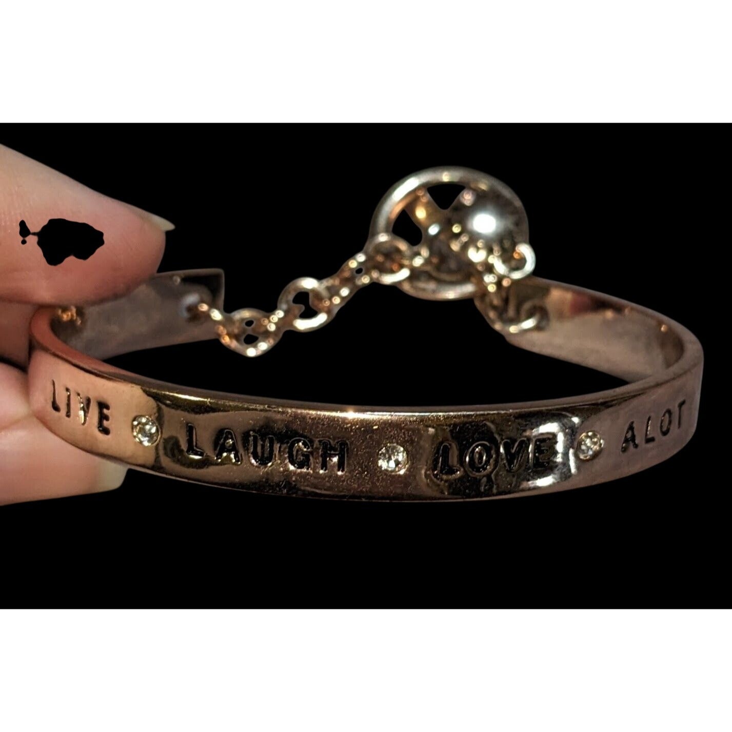 Y2K BCBGeneration Live Laugh Love Simulated Crystal Toggle Cuff Bracelet