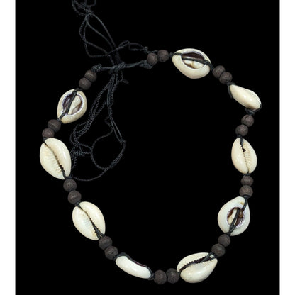 Vintage 90s Handmade Cowrie Shell Tie On Necklace