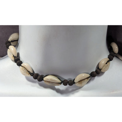 Vintage 90s Handmade Cowrie Shell Tie On Necklace