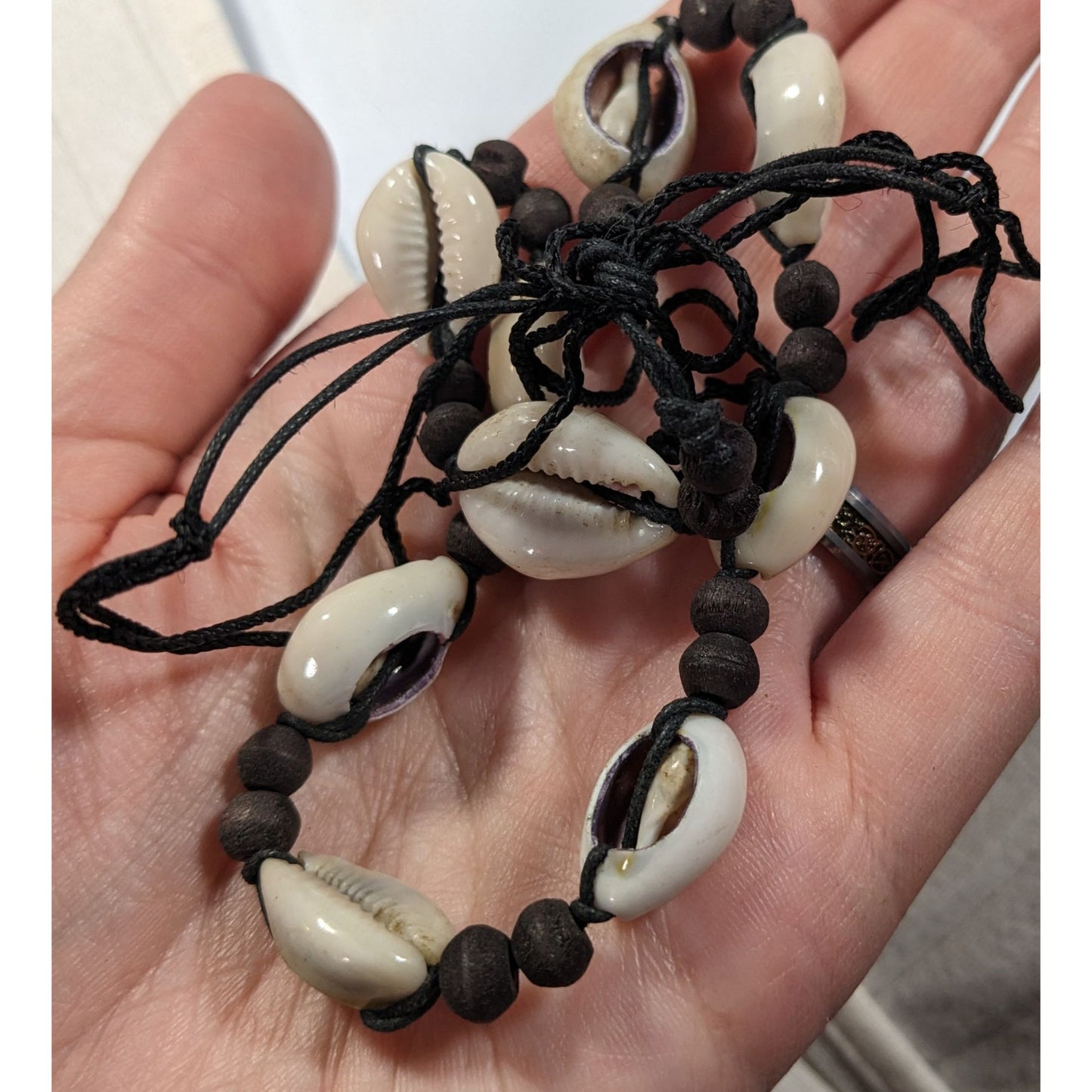 Vintage 90s Handmade Cowrie Shell Tie On Necklace