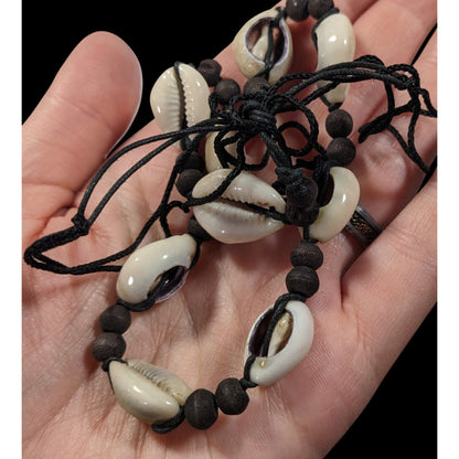 Vintage 90s Handmade Cowrie Shell Tie On Necklace