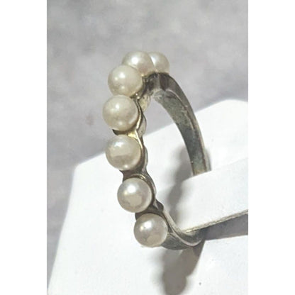 Vintage Coquette Glam Single Row Faux Pearl Ring Size 6