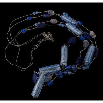 Vintage NY Blue Glass Beaded Layered Station Necklace