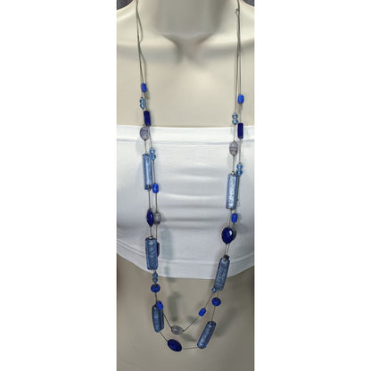 Vintage NY Blue Glass Beaded Layered Station Necklace