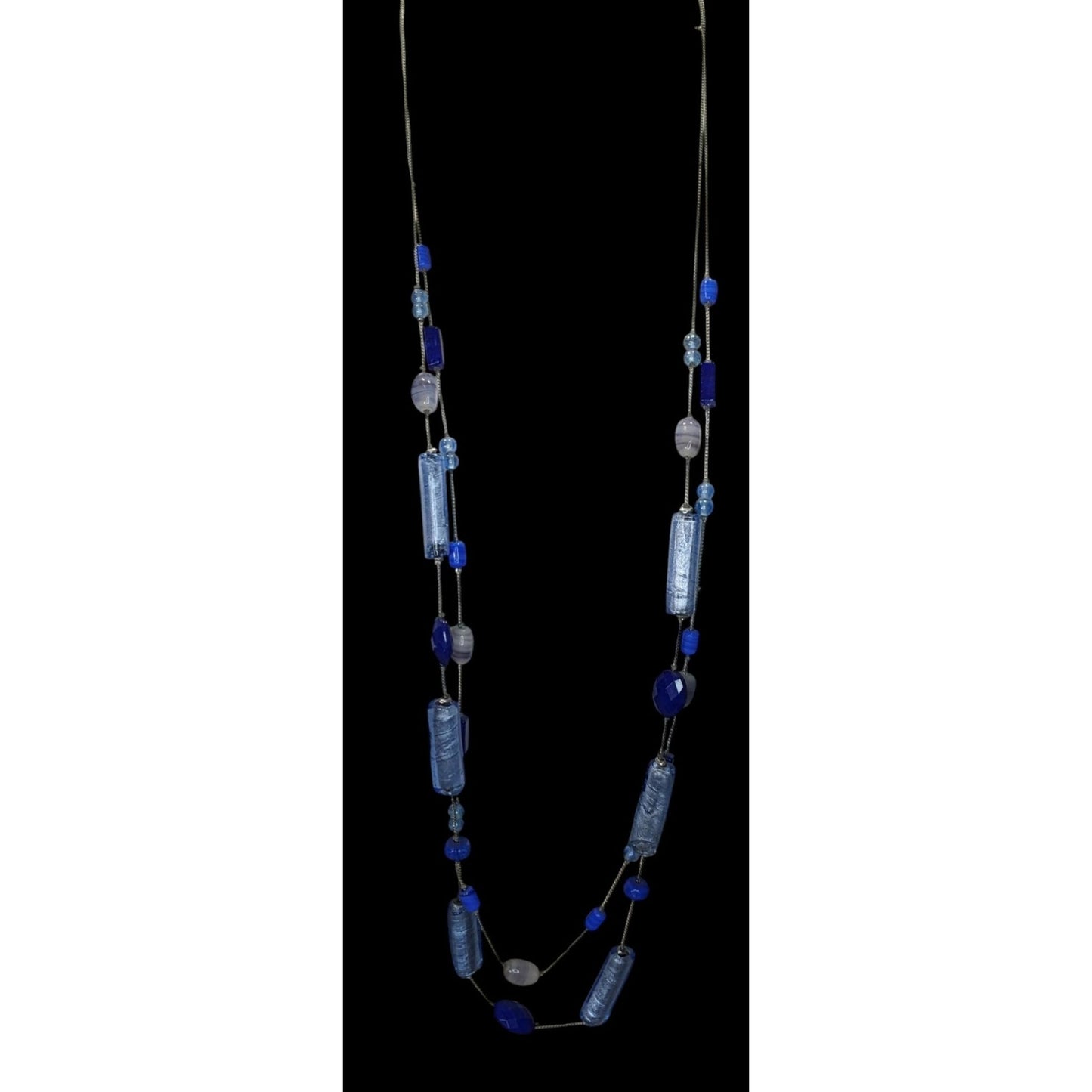 Vintage NY Blue Glass Beaded Layered Station Necklace