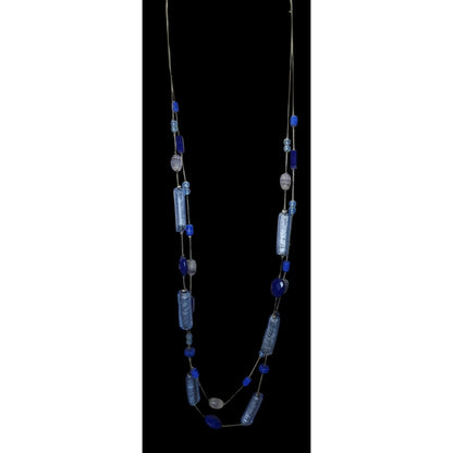 Vintage NY Blue Glass Beaded Layered Station Necklace