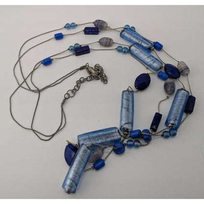 Vintage NY Blue Glass Beaded Layered Station Necklace