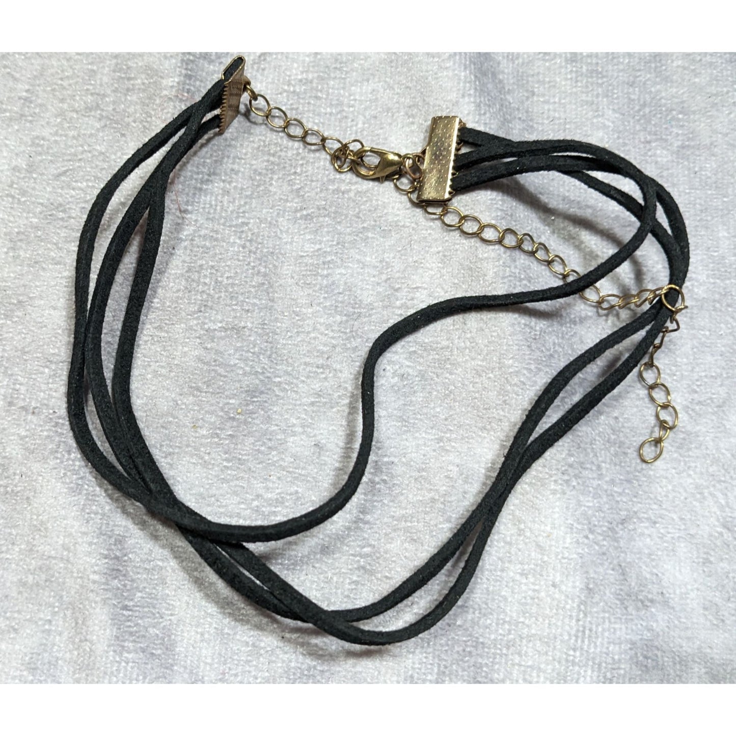 Gothic Black Triple-Strand Faux Suede Choker Necklace