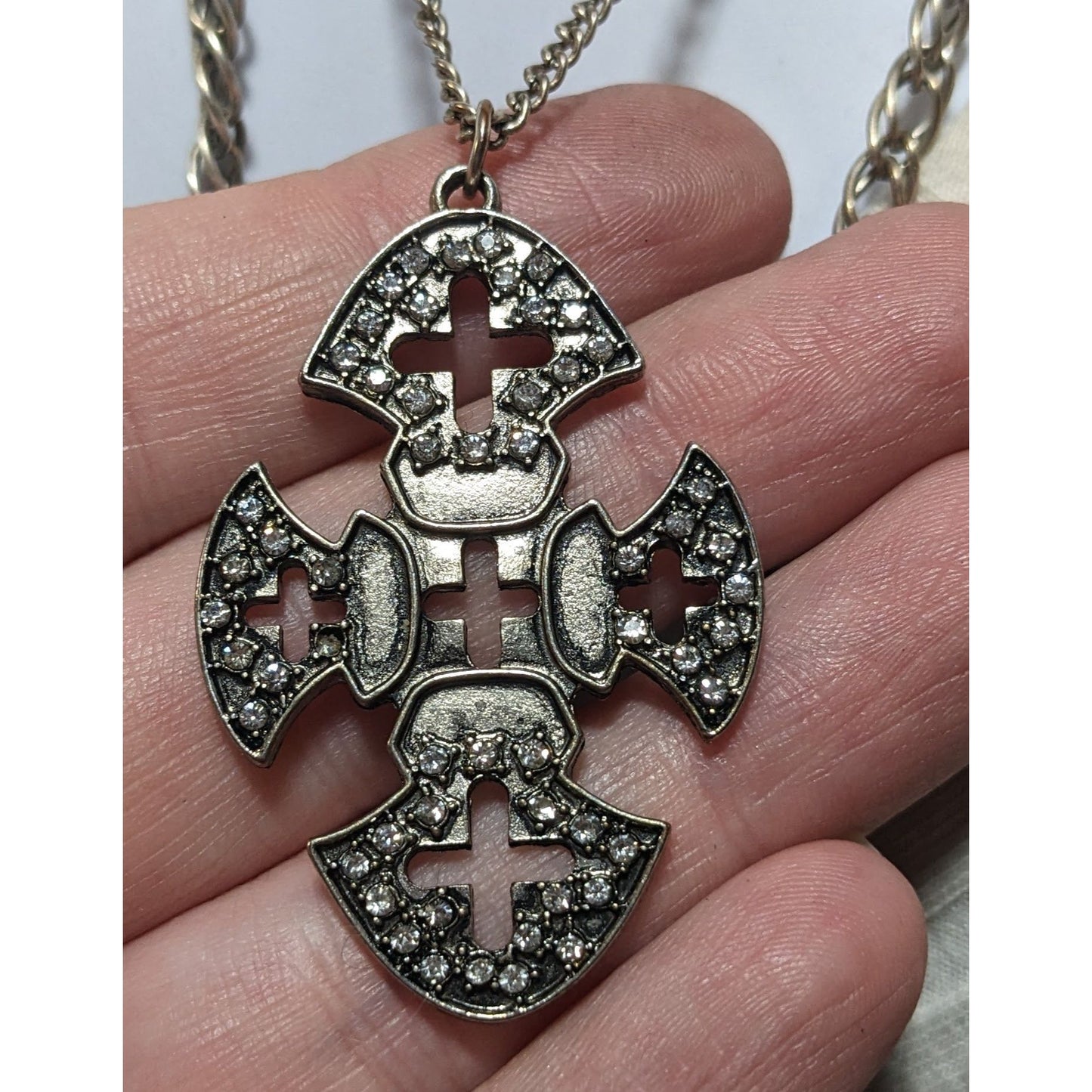 Whimsygoth Multilayer Double Pendant Cross And Cabochon Necklace