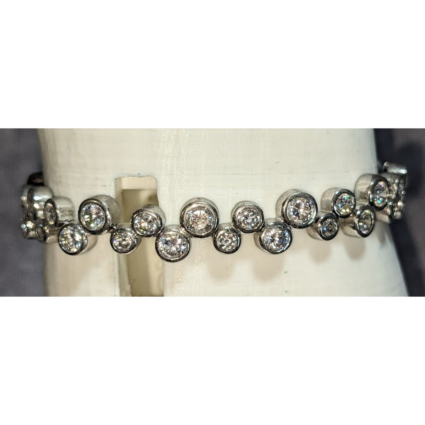 Glam 925 Sterling Silver Bubble Rhinestone Bracelet Bezel Set Statement Jewelry