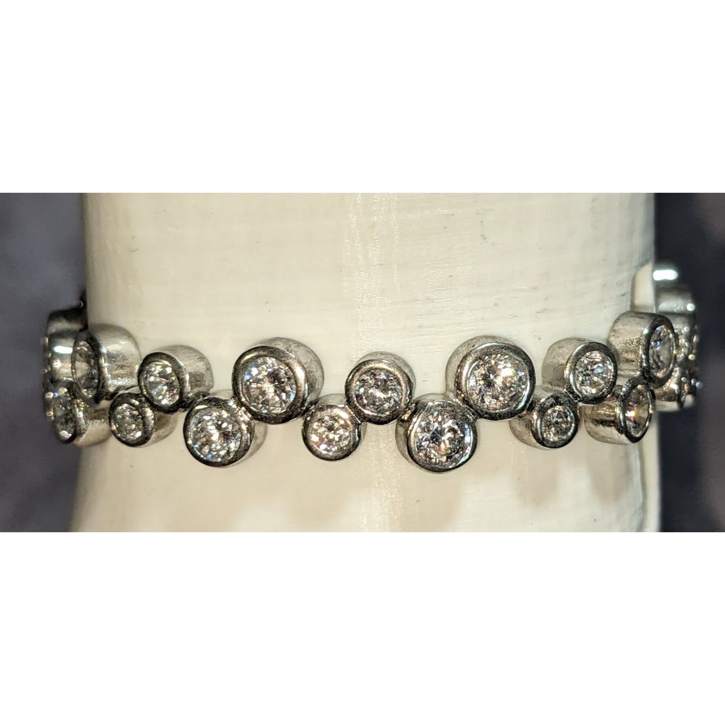 Glam 925 Sterling Silver Bubble Rhinestone Bracelet Bezel Set Statement Jewelry