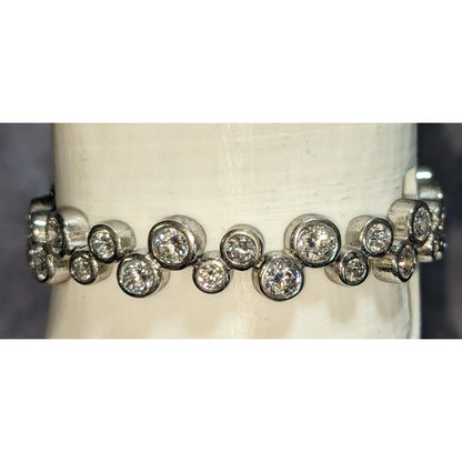 Glam 925 Sterling Silver Bubble Rhinestone Bracelet Bezel Set Statement Jewelry