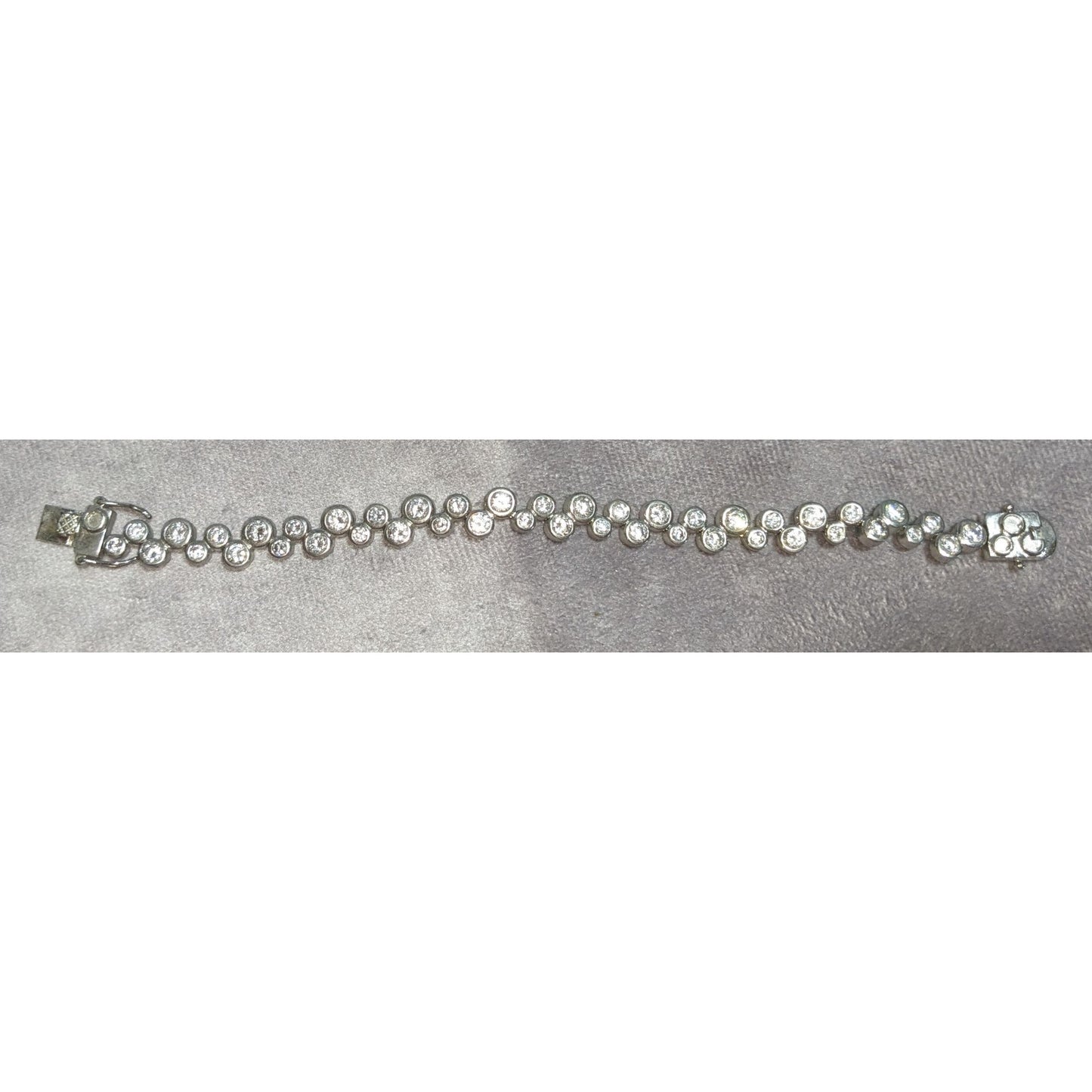 Glam 925 Sterling Silver Bubble Rhinestone Bracelet Bezel Set Statement Jewelry