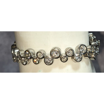 Glam 925 Sterling Silver Bubble Rhinestone Bracelet Bezel Set Statement Jewelry