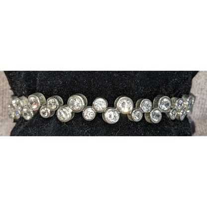Glam 925 Sterling Silver Bubble Rhinestone Bracelet Bezel Set Statement Jewelry