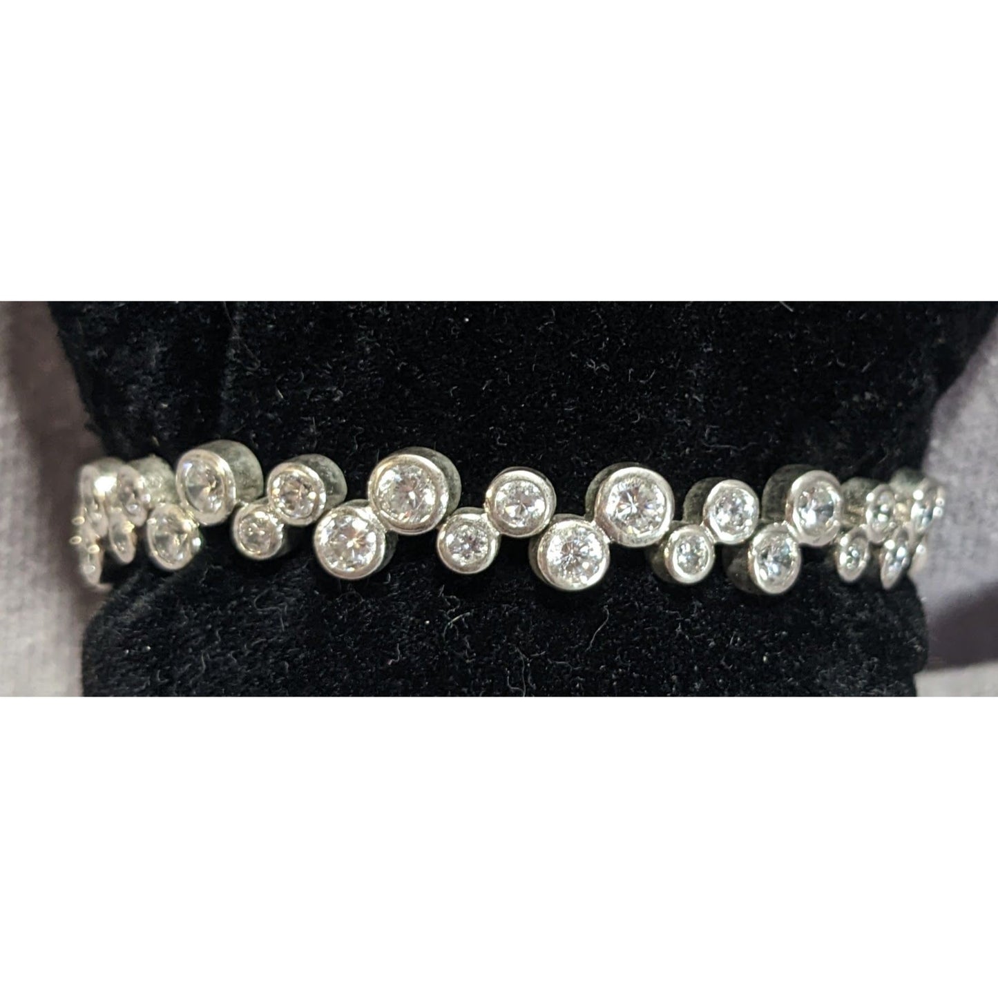 Glam 925 Sterling Silver Bubble Rhinestone Bracelet Bezel Set Statement Jewelry