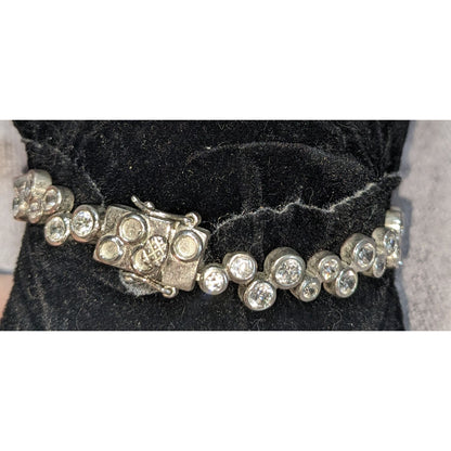 Glam 925 Sterling Silver Bubble Rhinestone Bracelet Bezel Set Statement Jewelry