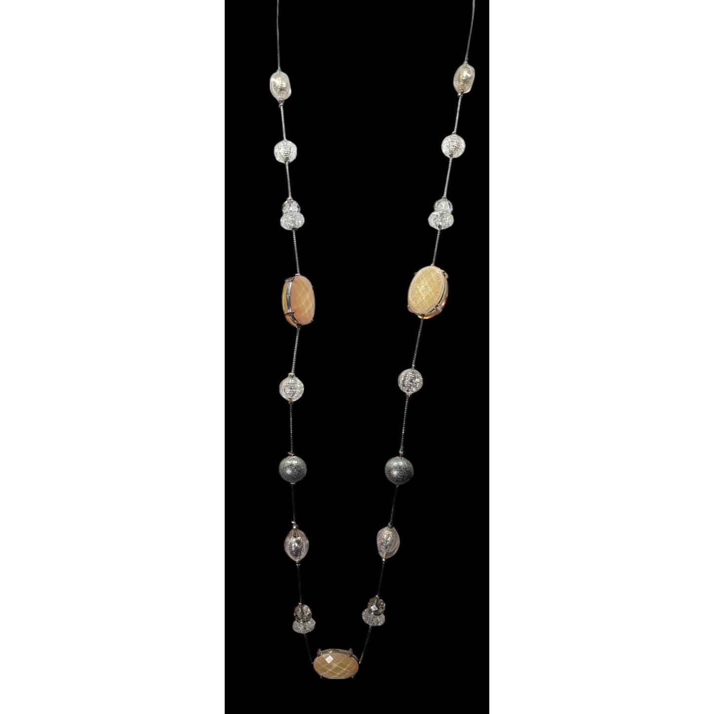 Y2K Style Gemmed And Beaded Opera Length Station Necklace