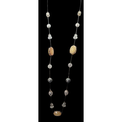 Y2K Style Gemmed And Beaded Opera Length Station Necklace