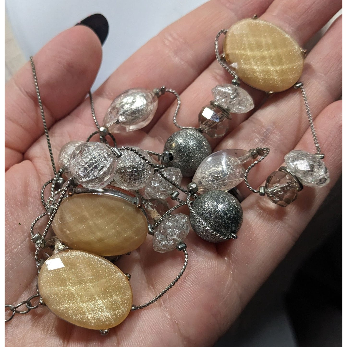 Y2K Style Gemmed And Beaded Opera Length Station Necklace