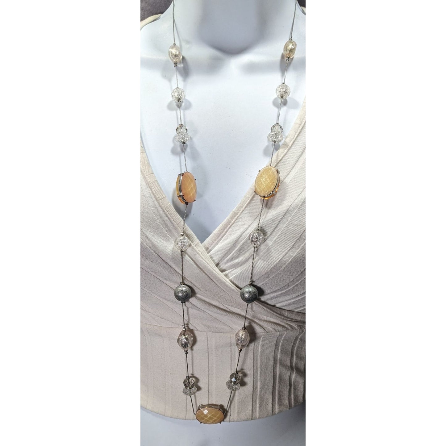 Y2K Style Gemmed And Beaded Opera Length Station Necklace