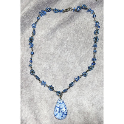 Handmade Blue Millefiori Glass Teardrop Pendant Necklace