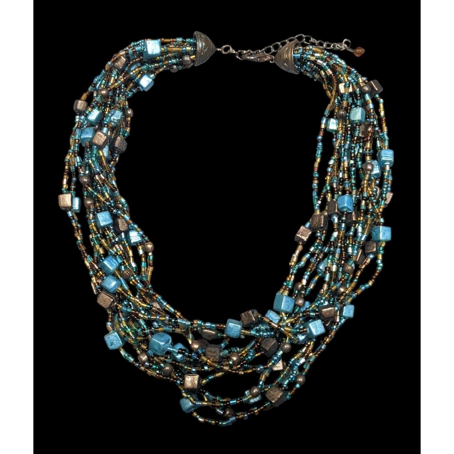 Mermaidcore Retro Brown And Blue Glass And Shell Torsade Necklace