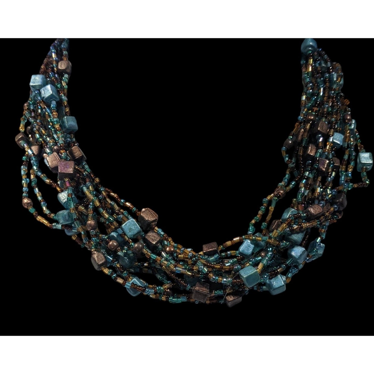 Mermaidcore Retro Brown And Blue Glass And Shell Torsade Necklace