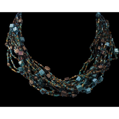 Mermaidcore Retro Brown And Blue Glass And Shell Torsade Necklace