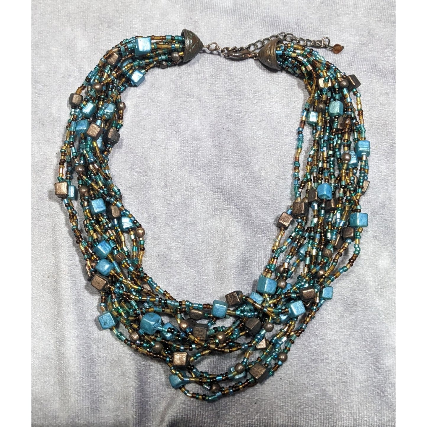 Mermaidcore Retro Brown And Blue Glass And Shell Torsade Necklace