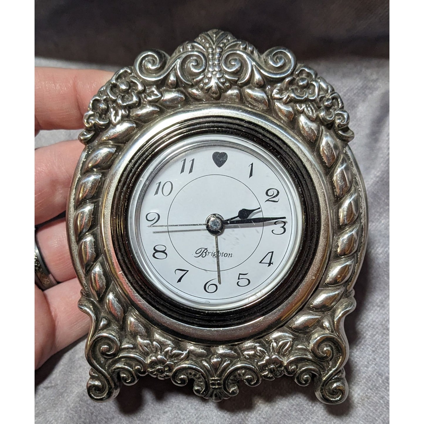 Vintage Brighton Victorian Style Silver Tone Desk Clock