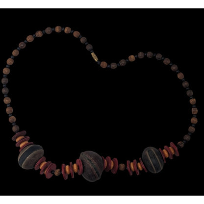 Boho Tribal Vintage Refined Kola Nut Wood Beaded Statement Necklace Earthy Artisan