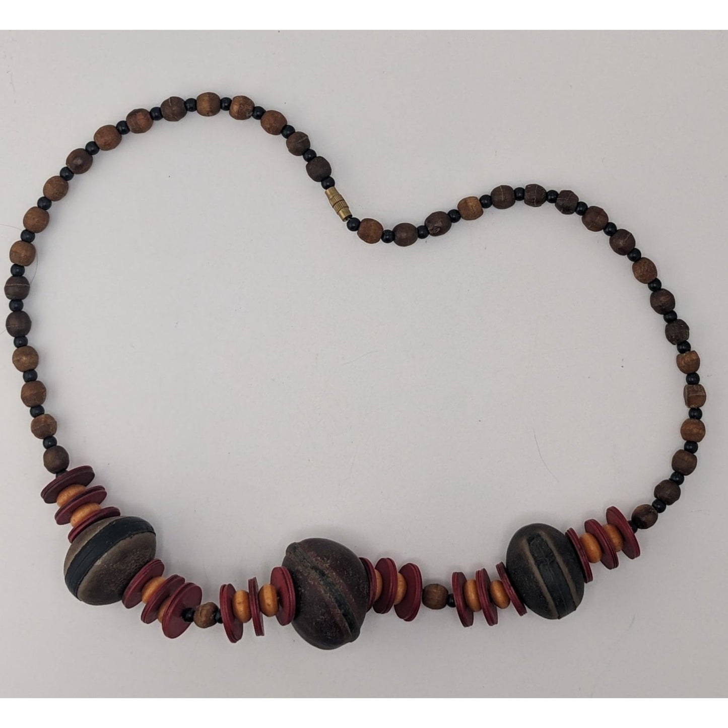 Boho Tribal Vintage Refined Kola Nut Wood Beaded Statement Necklace Earthy Artisan