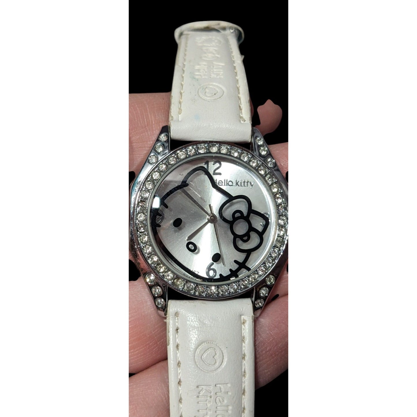 Hello Kitty White And Silver Tone Rhinestone Analog Watch