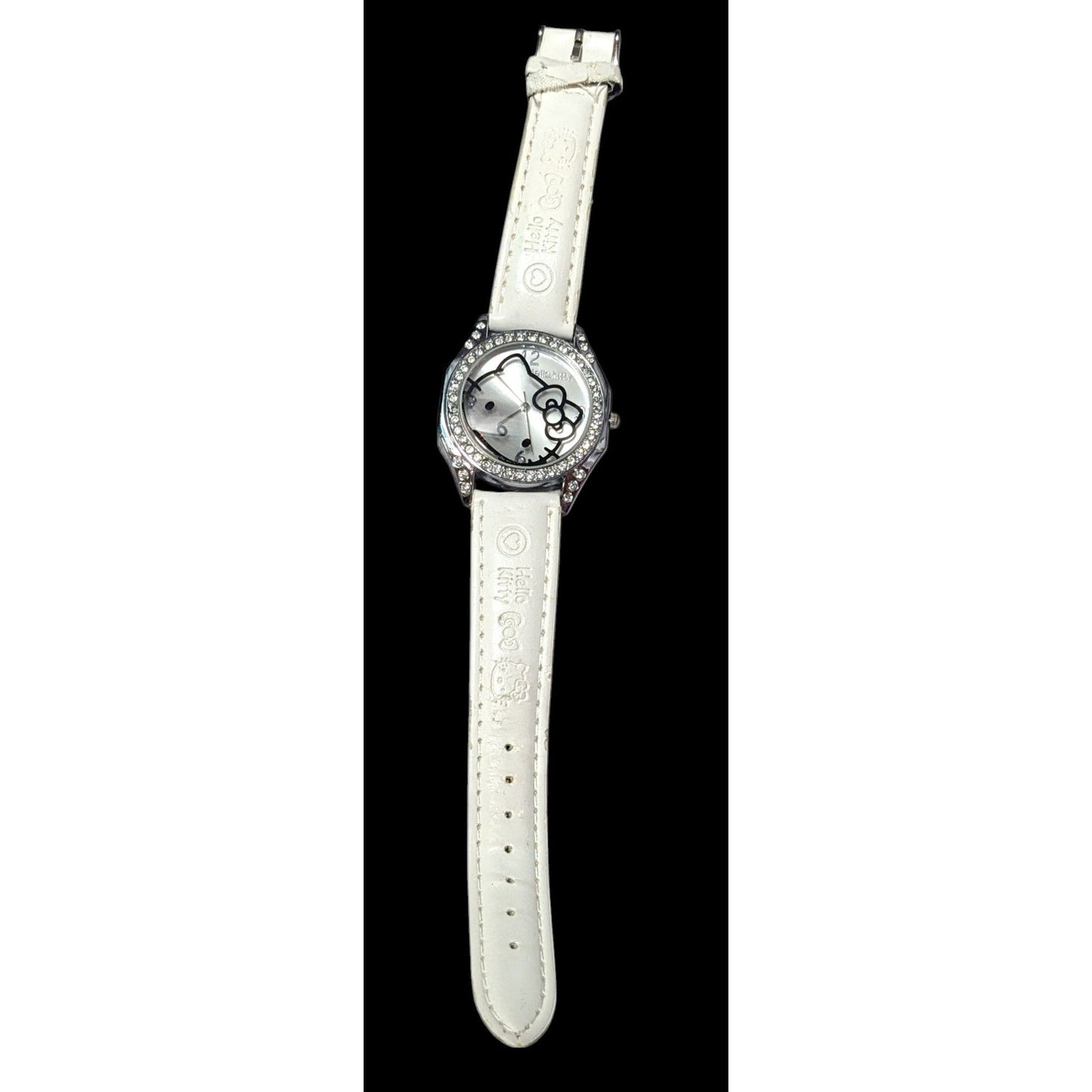 Hello Kitty White And Silver Tone Rhinestone Analog Watch