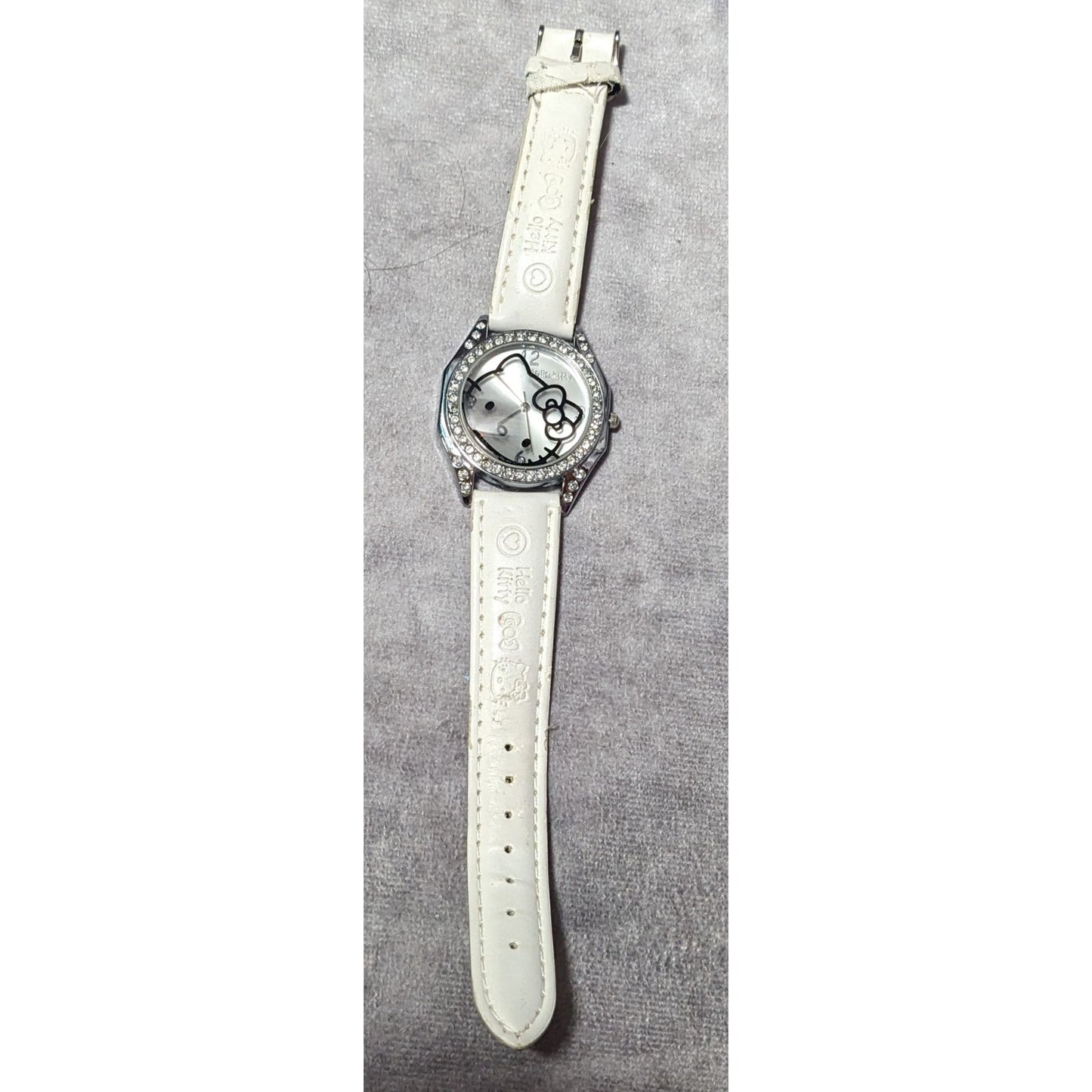 Hello Kitty White And Silver Tone Rhinestone Analog Watch