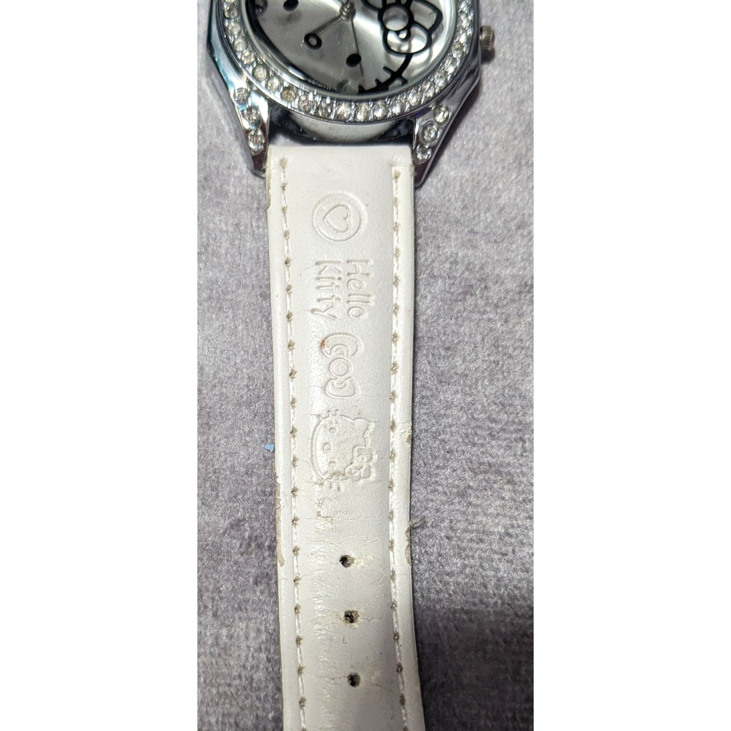 Hello Kitty White And Silver Tone Rhinestone Analog Watch