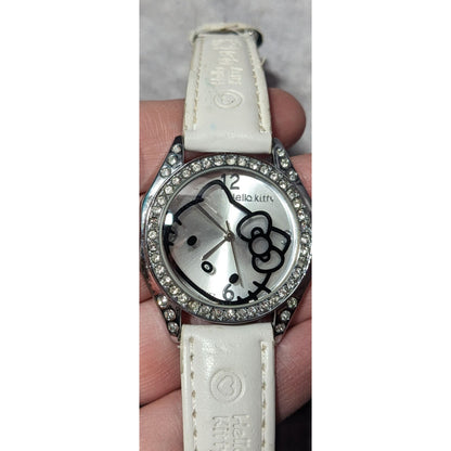 Hello Kitty White And Silver Tone Rhinestone Analog Watch