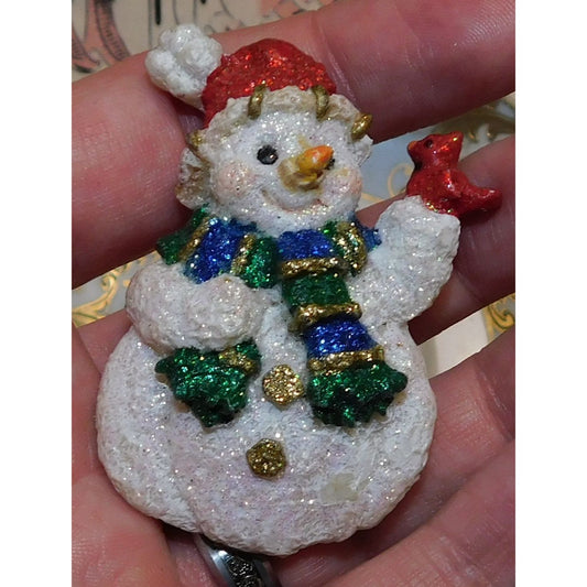 Vintage 90s Glitter Snowman Winter Brooch
