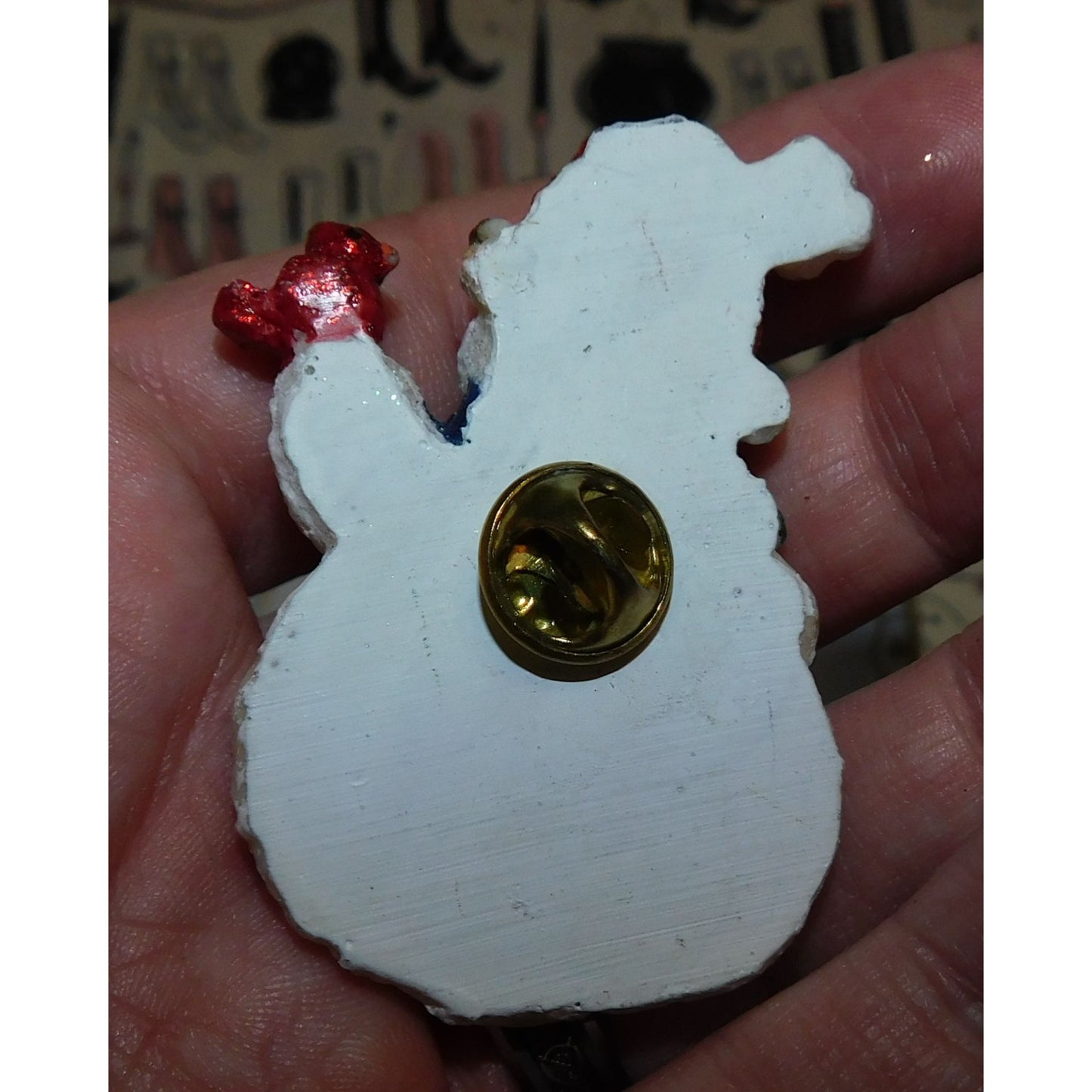 Vintage 90s Glitter Snowman Winter Brooch