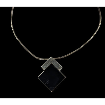 Unique Art Deco Black And Silver Tone Pendant Necklace Signed Lee Holte