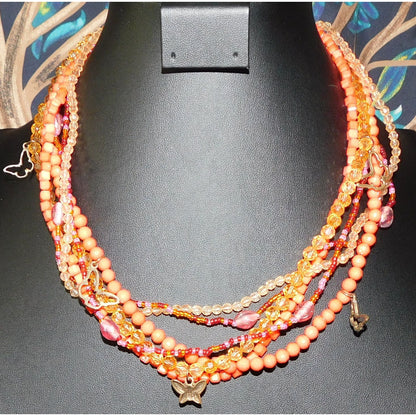Fairycore Pink And Orange Butterfly Multistrand Necklace