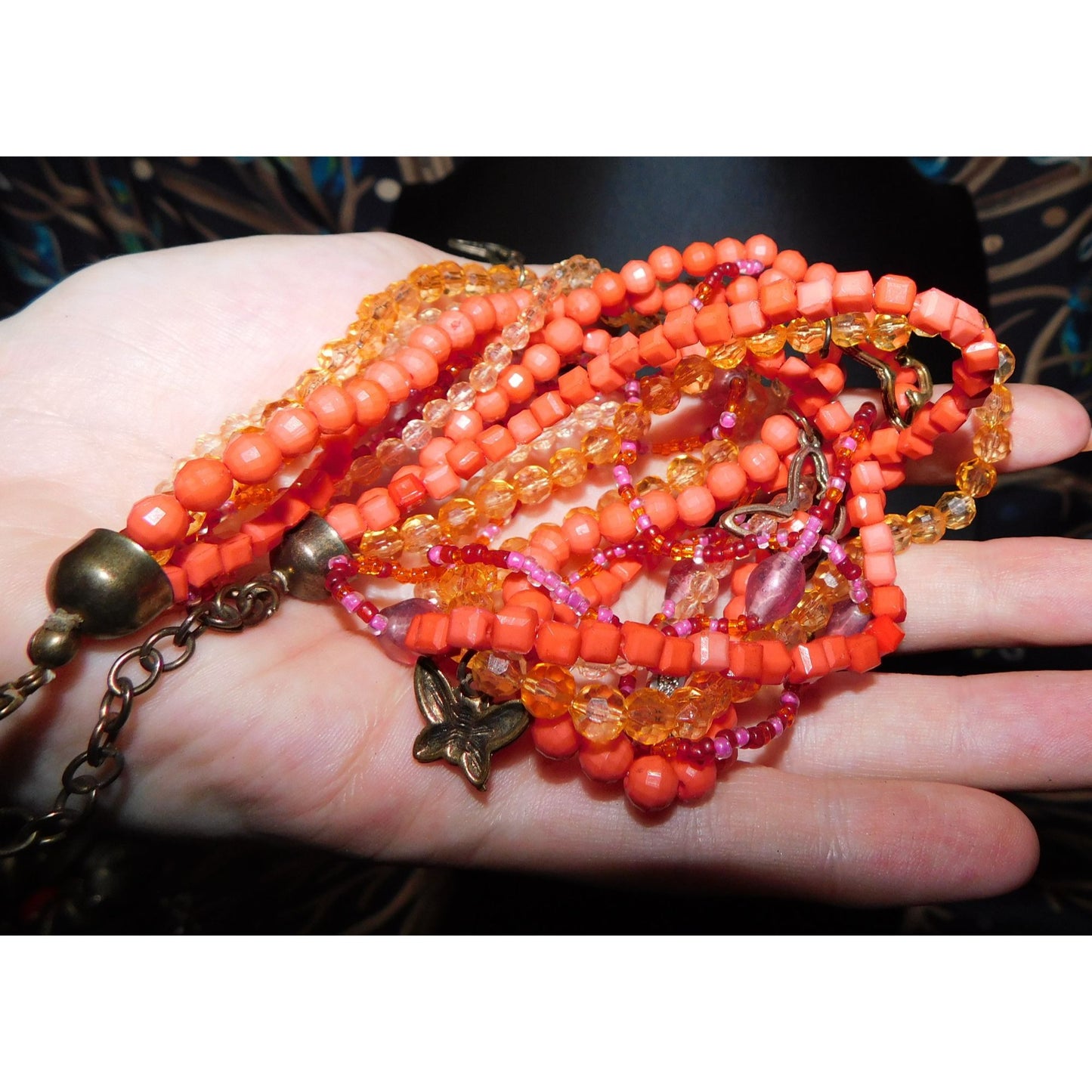 Fairycore Pink And Orange Butterfly Multistrand Necklace