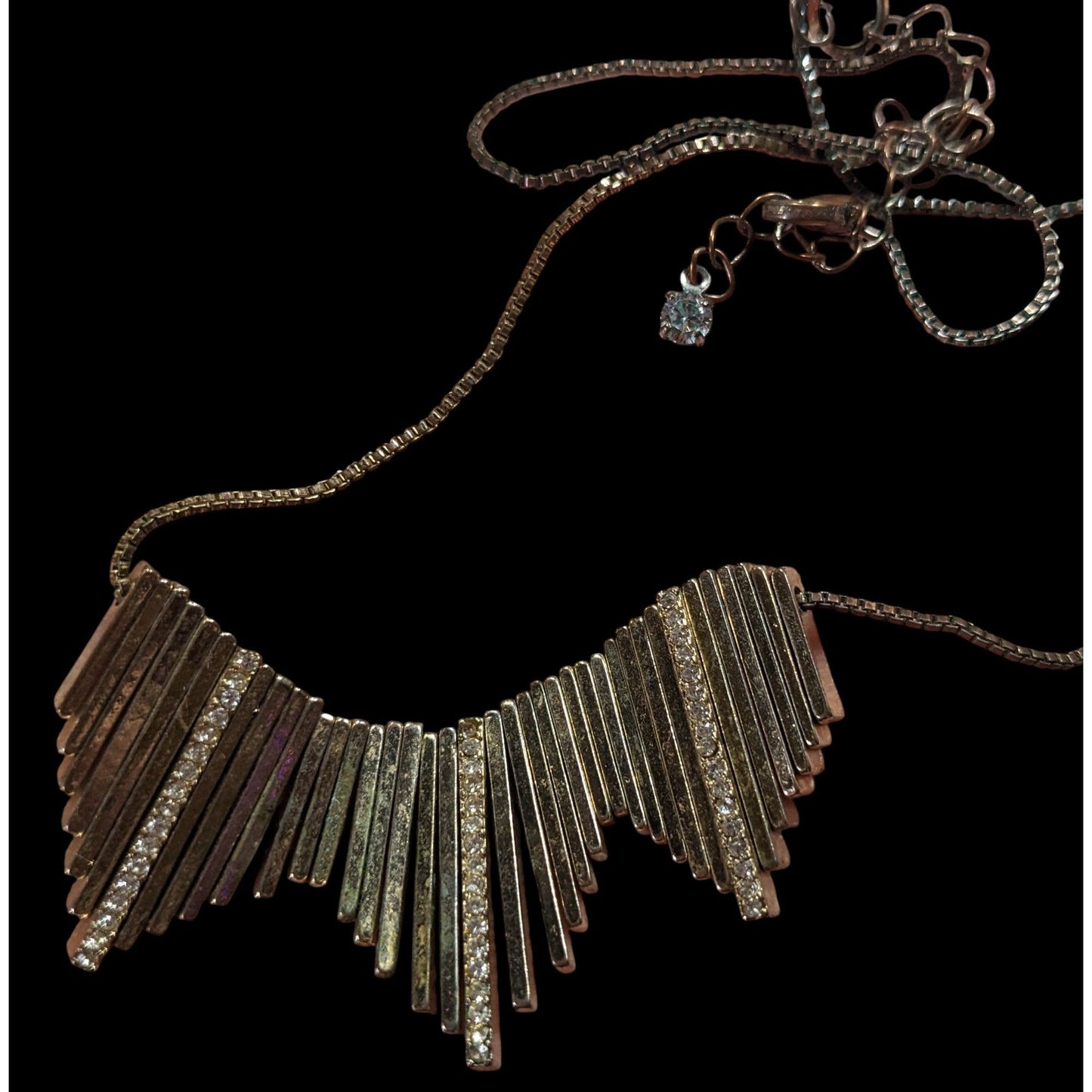 Elegant Glam Staggered Metal Fringe Necklace With Rhinestone Accents
