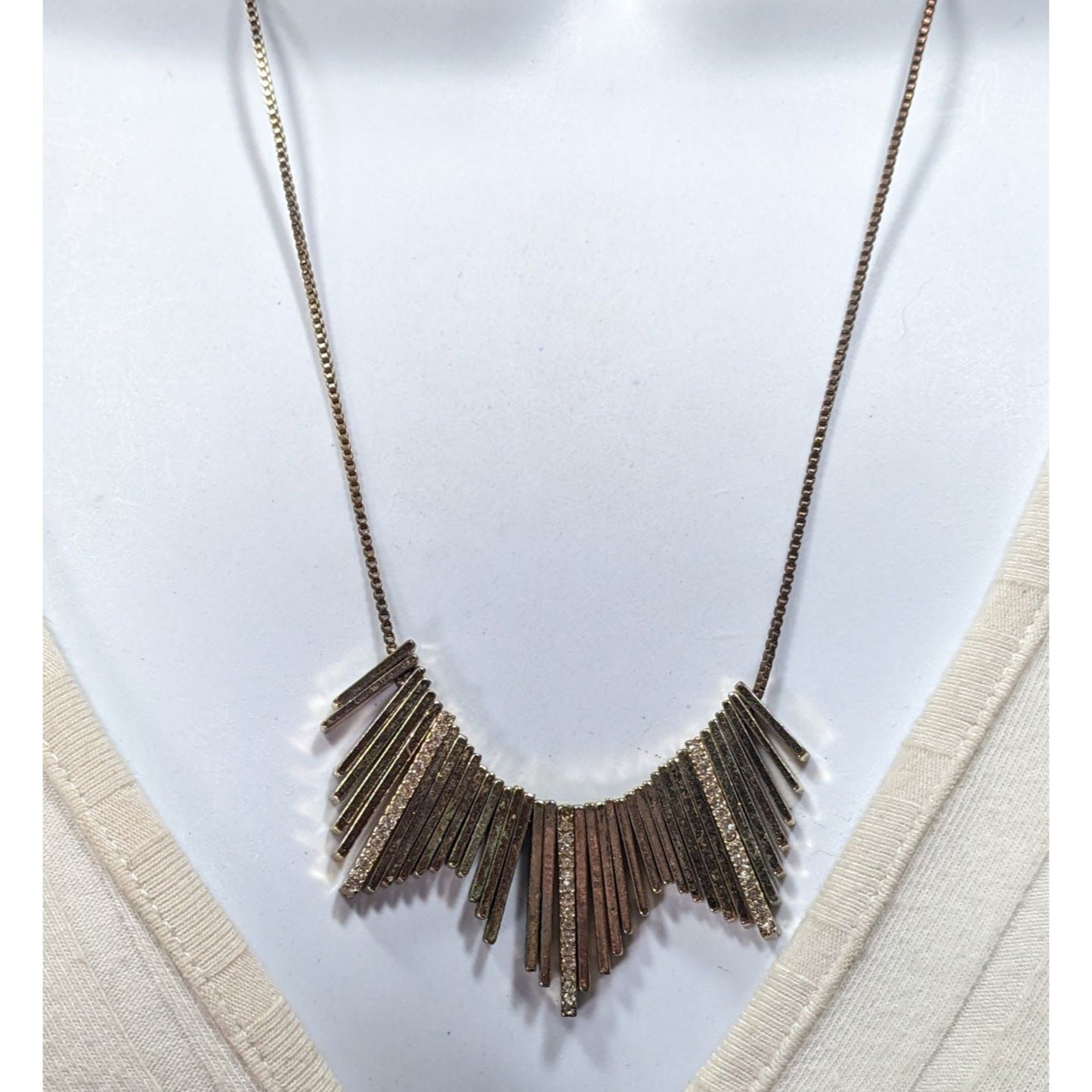 Elegant Glam Staggered Metal Fringe Necklace With Rhinestone Accents