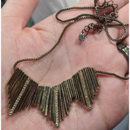 Elegant Glam Staggered Metal Fringe Necklace With Rhinestone Accents