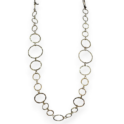 Boho Artisan Hammered Gold Tone Open Circle Link Necklace 28 Inch