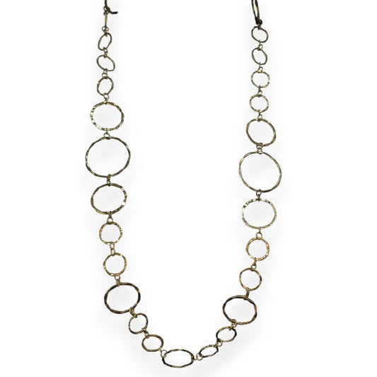 Boho Artisan Hammered Gold Tone Open Circle Link Necklace 28 Inch