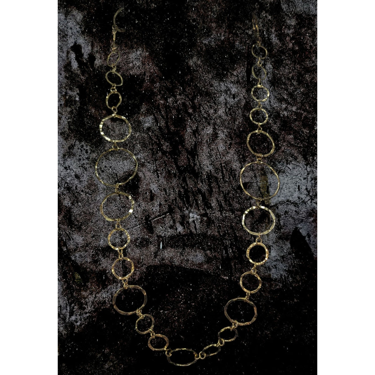 Boho Artisan Hammered Gold Tone Open Circle Link Necklace 28 Inch