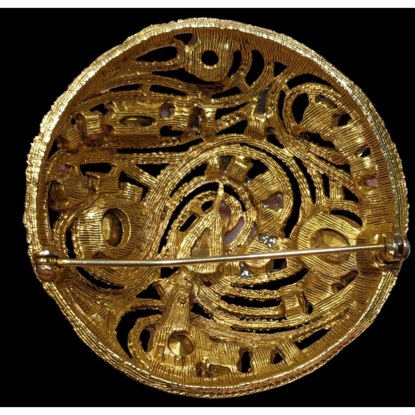 Vintage Glam Gold Tone Brooch With Blue And Green Gems